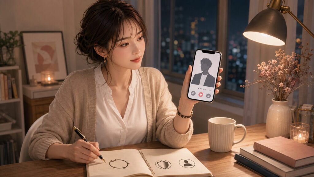 公務員男性のプロフィールだけでなく会話や行動の一貫性を確認する女性