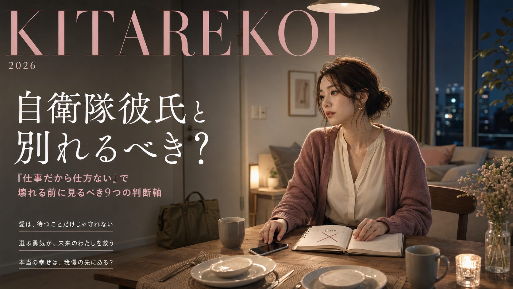 自衛隊彼氏と別れるべきか迷い、キャンセルされた二人分の夕食を前に考える女性