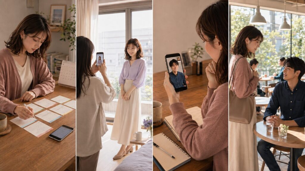 条件整理、プロフィール作成、顔出し通話、昼間の初回デートまでを進める30日間の出会い行動プラン