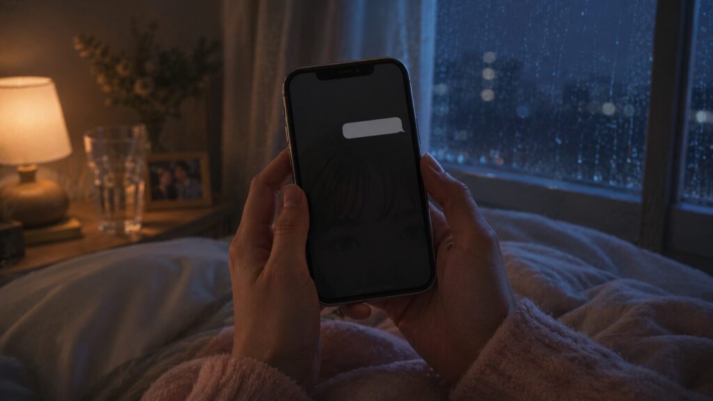 自衛隊の彼氏からLINEがこず、夜のベッドでスマホを確認する女性