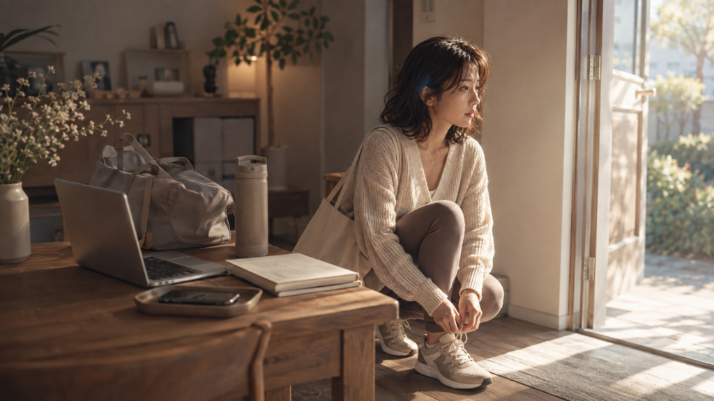 彼氏からの返信を待ち続ける生活をやめ、スマホを置いて自分の予定へ出かける女性