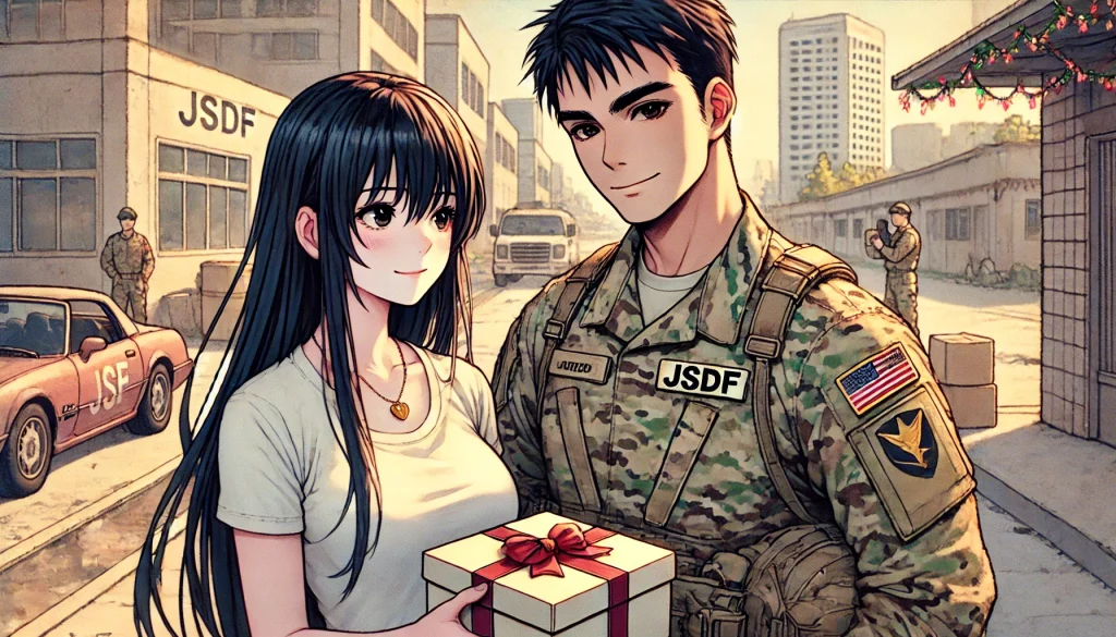 男女2名がプレゼントボックスを持って話し合っています