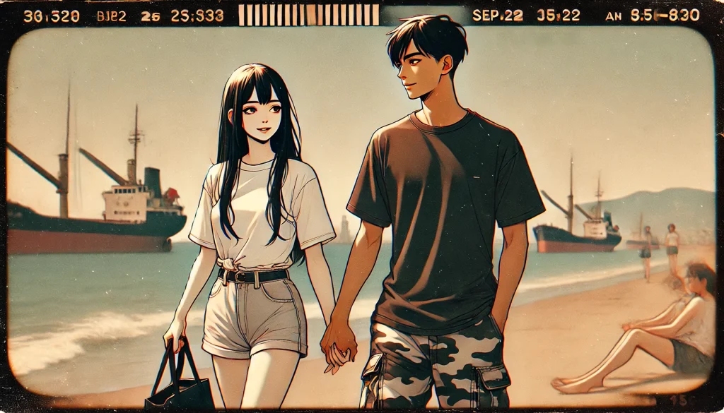 海岸沿いを手を繋いで歩く男女