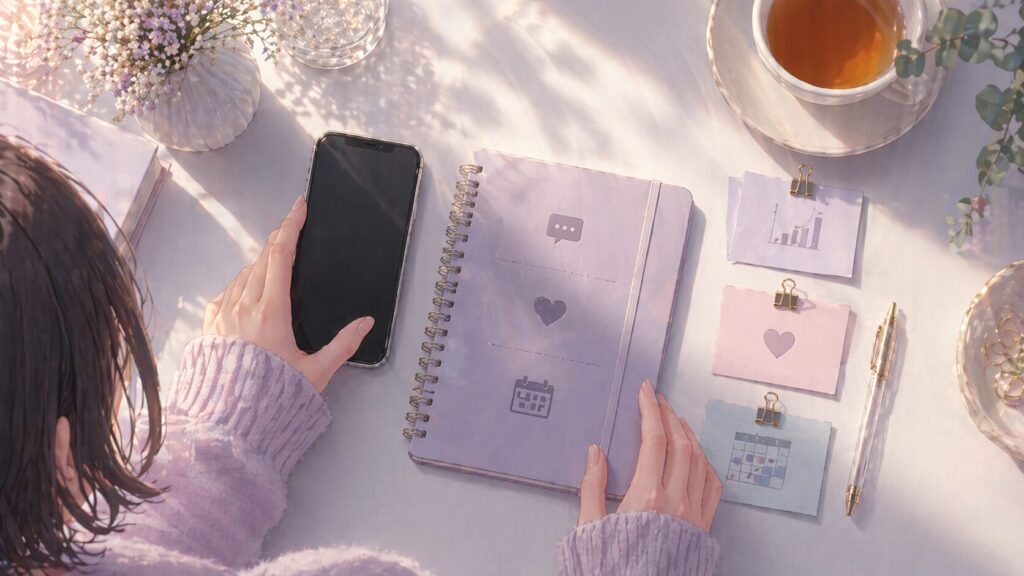 自衛隊の彼氏からLINEが減ったときに状況を整理するためのスマホとノートのイメージ