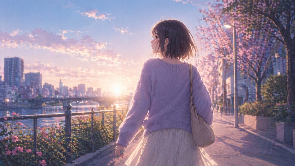 自衛隊の彼氏との恋愛に悩みながらも前を向いて歩き出す女性のイメージ