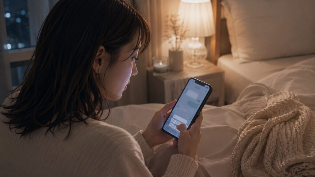 彼氏に送る不満のLINEを重くならない言葉に整えながら、送信前に考える女性