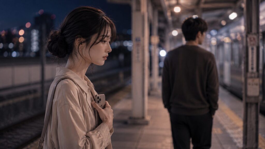デート帰りの駅で彼氏の背中を見つめながら、付き合っているのに寂しい理由を考えている女性