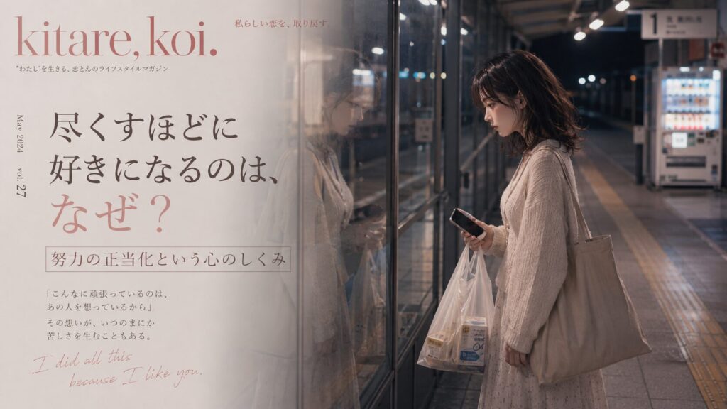 彼氏のために買い物をして夜の駅で立ち止まり、尽くしすぎた自分に気づく女性