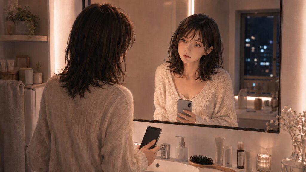 恋愛感情と認知的不協和を見分けるため、朝の机でチェックリストを整理する女性