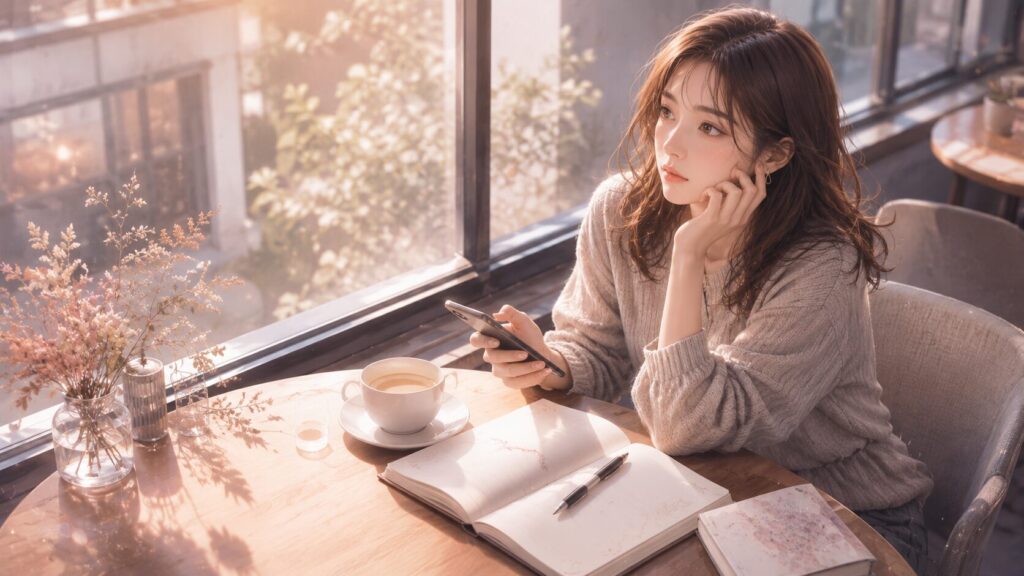 一目惚れと遺伝子HLAの関係を調べながら、運命と相性診断の違いに迷う女性