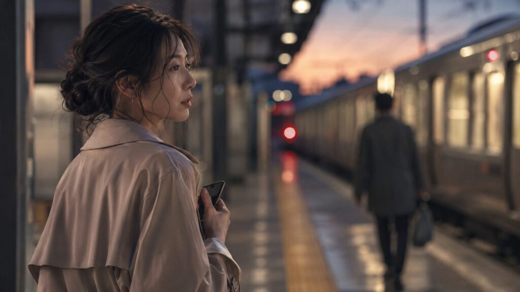 親や友達に反対されるほど彼に会いたくなるロミオとジュリエット効果を表した駅ホームの女性イラスト