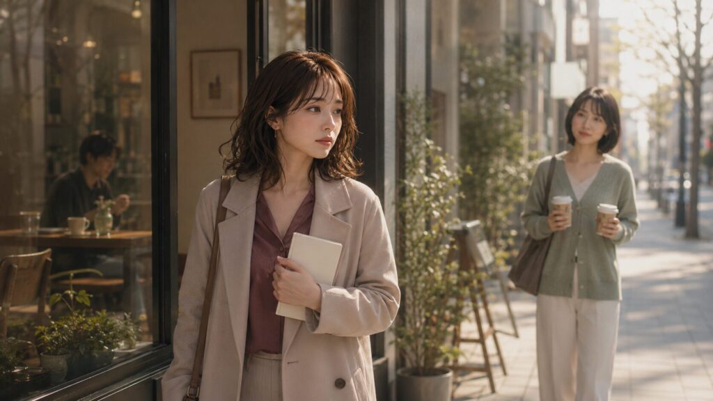 別れ話を終えたカフェから外へ出て、待っていた友人のもとへ歩く女性