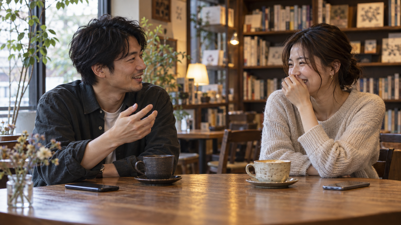 カフェで会話を楽しむ二人
