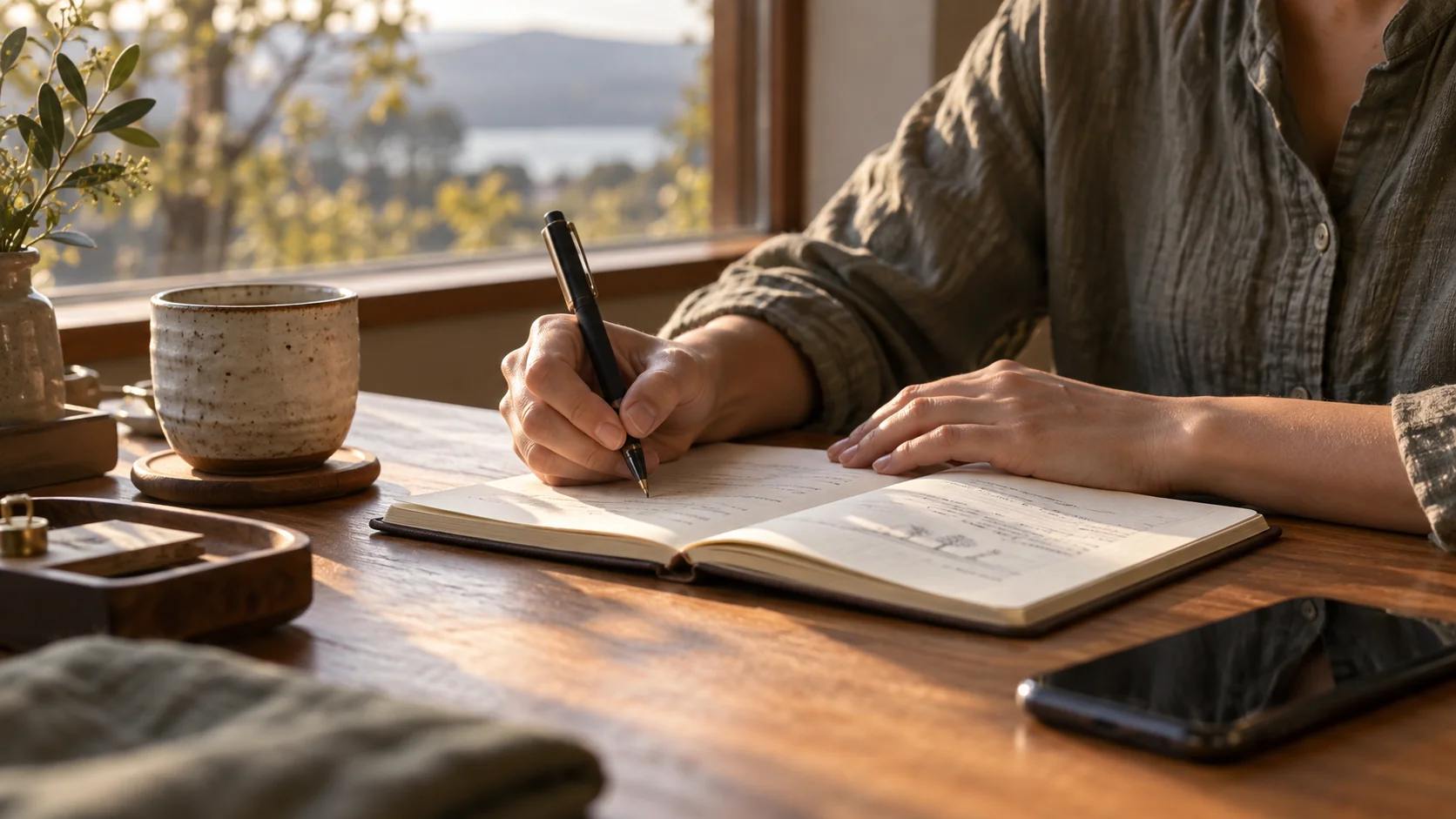 自分の生活をノートに書き出す手元