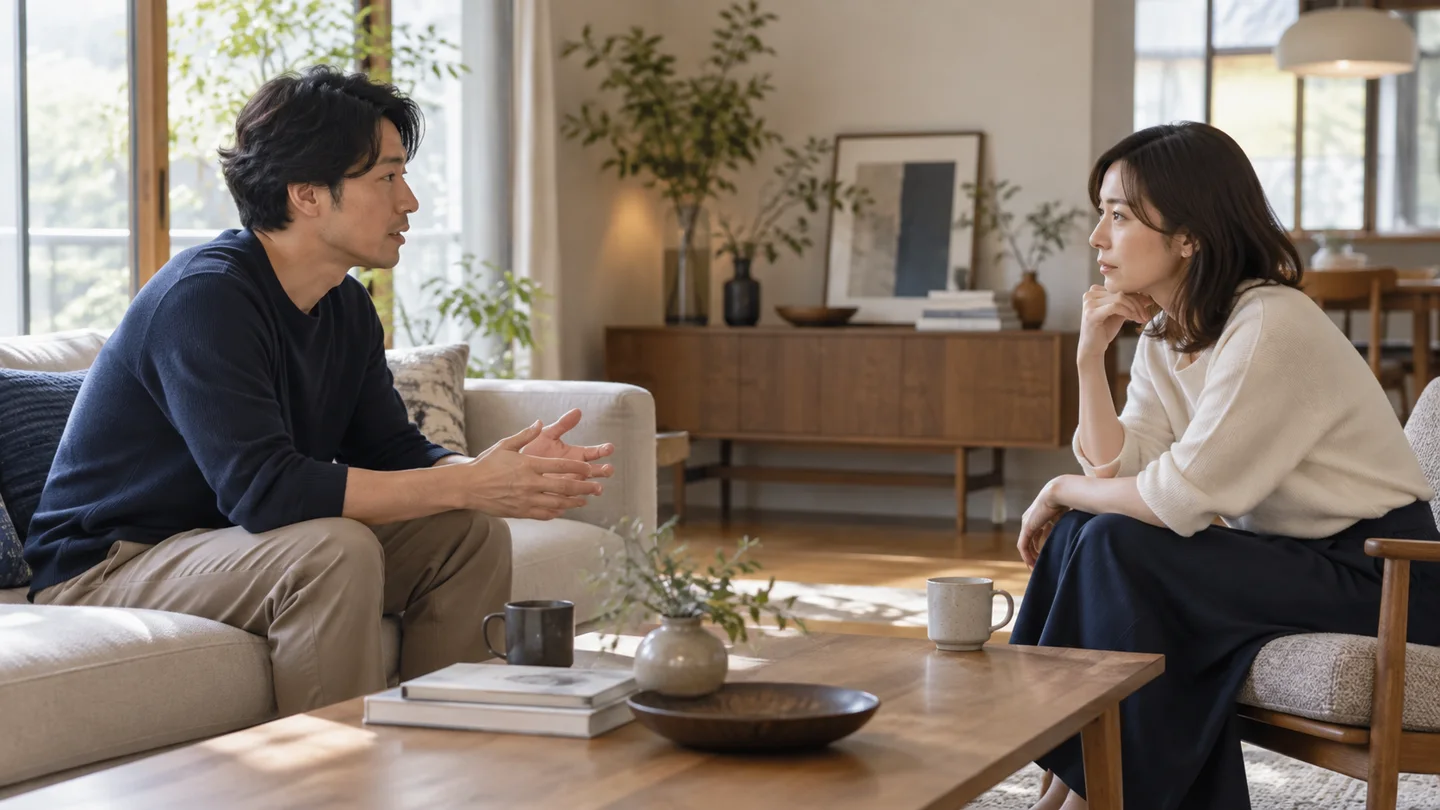 互いの話を聞きながら向き合う二人