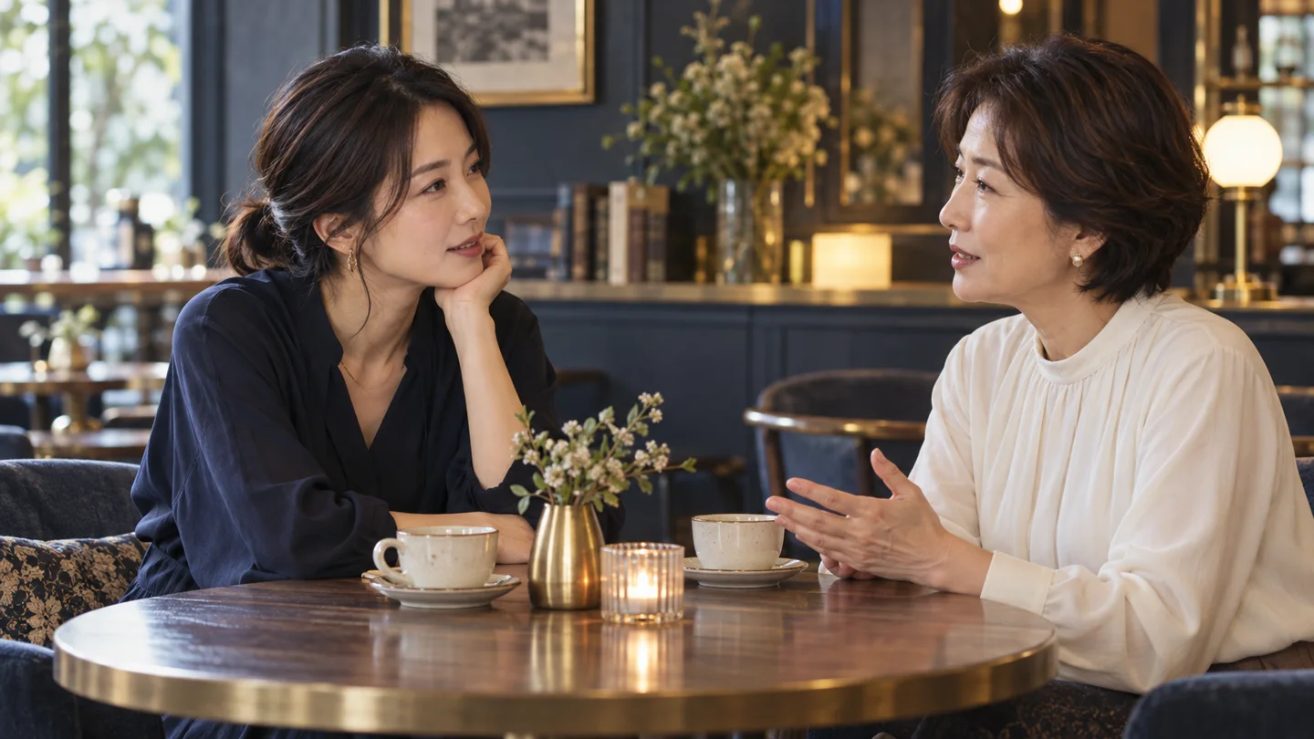 静かなカフェで向かい合って話を聞く二人の女性