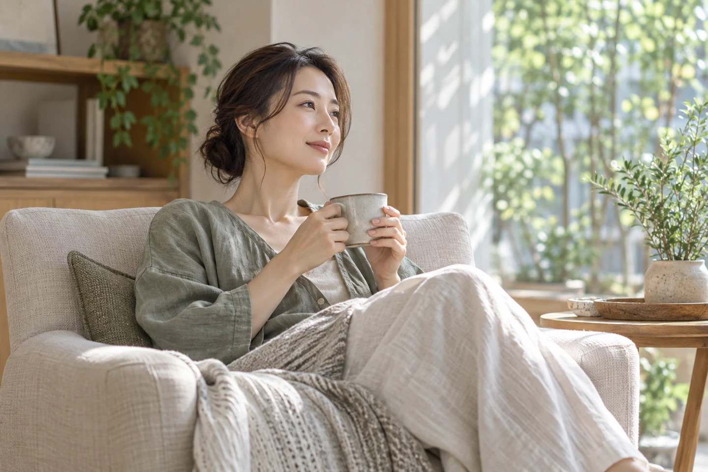 窓辺の椅子で自分の時間を過ごす女性のイメージ