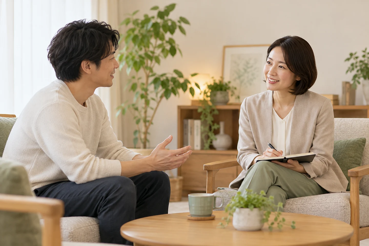 相談室で困りごとを話す場面のイメージ