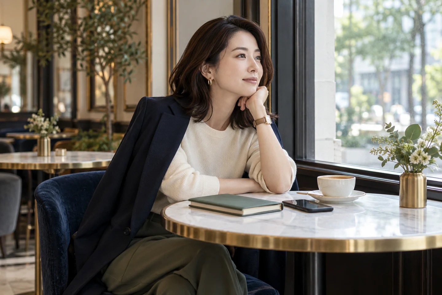 カフェで一人静かに考える女性のイメージ
