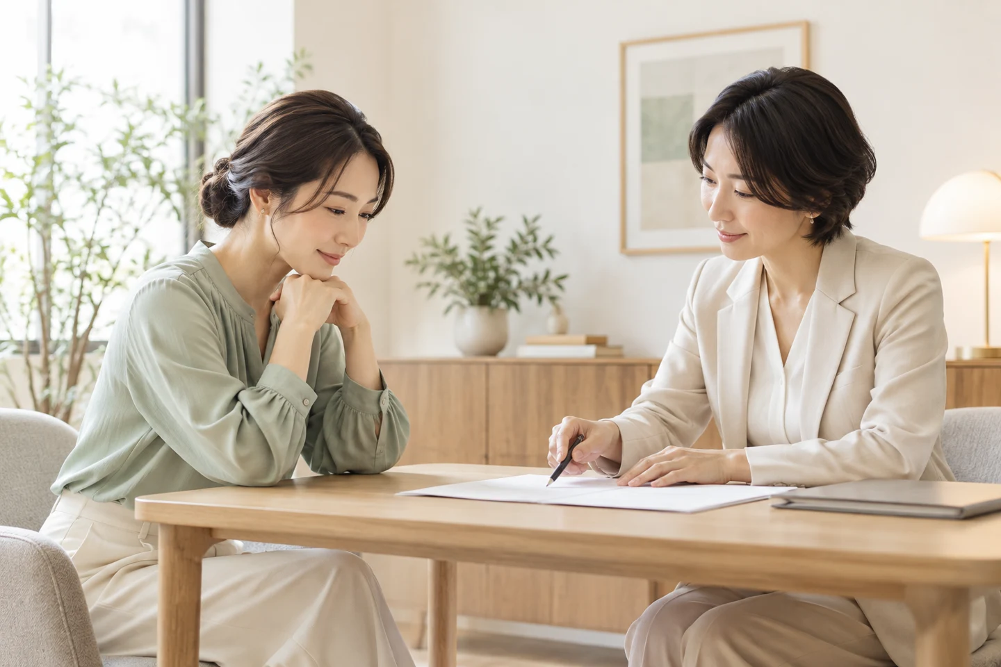 資料を見ながら相談する二人の女性のイメージ