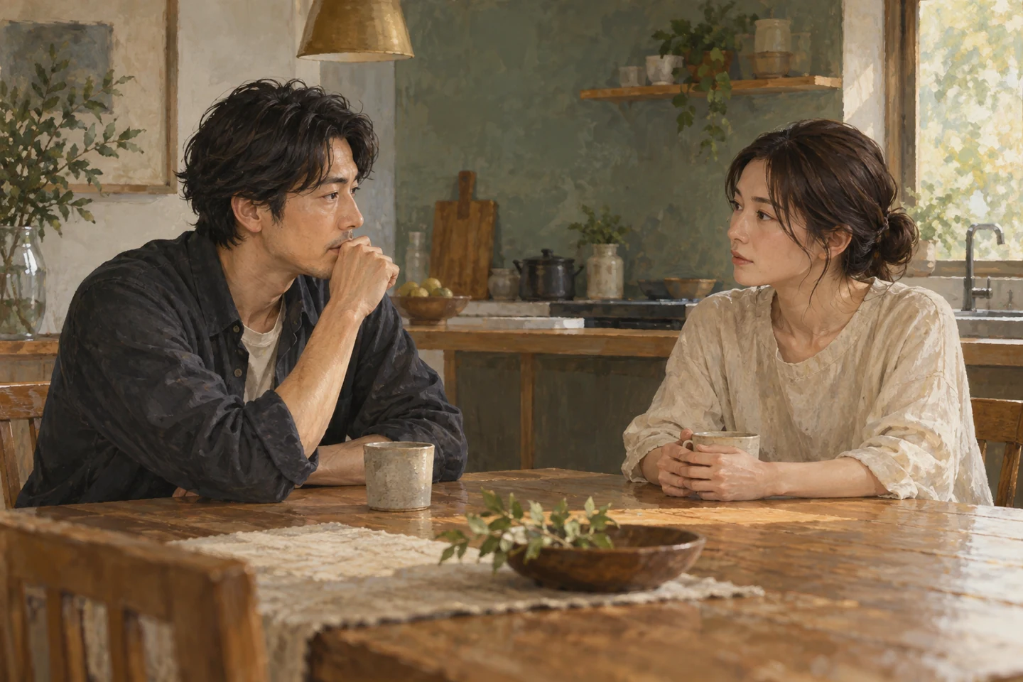 意見の違いについて、落ち着いて話し合う二人のイメージ