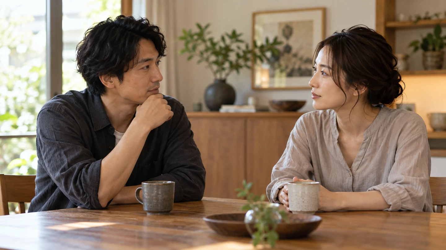 落ち着いて互いの話を聞く二人のイメージ