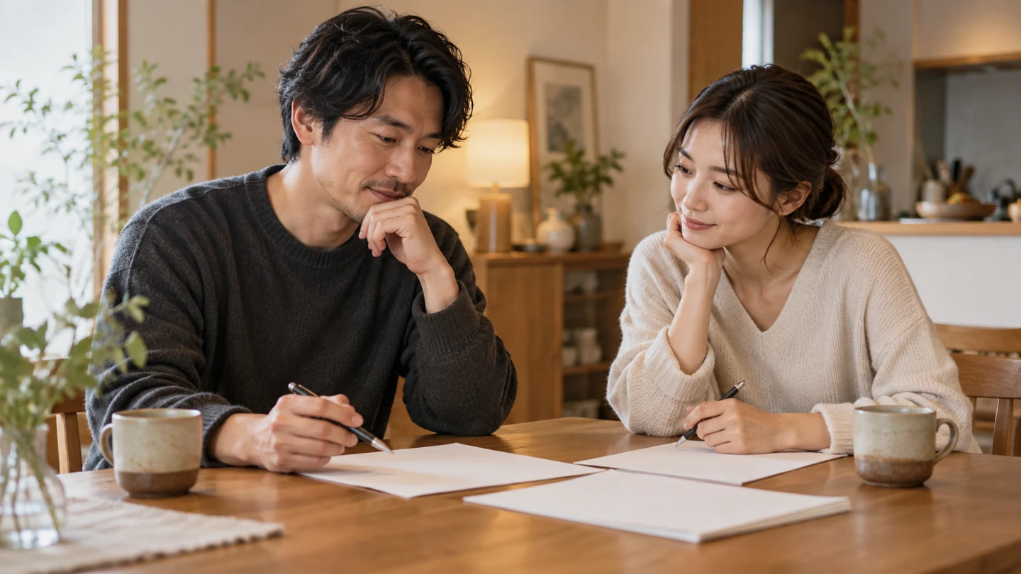 二人で無理のない予定を話し合うイメージ