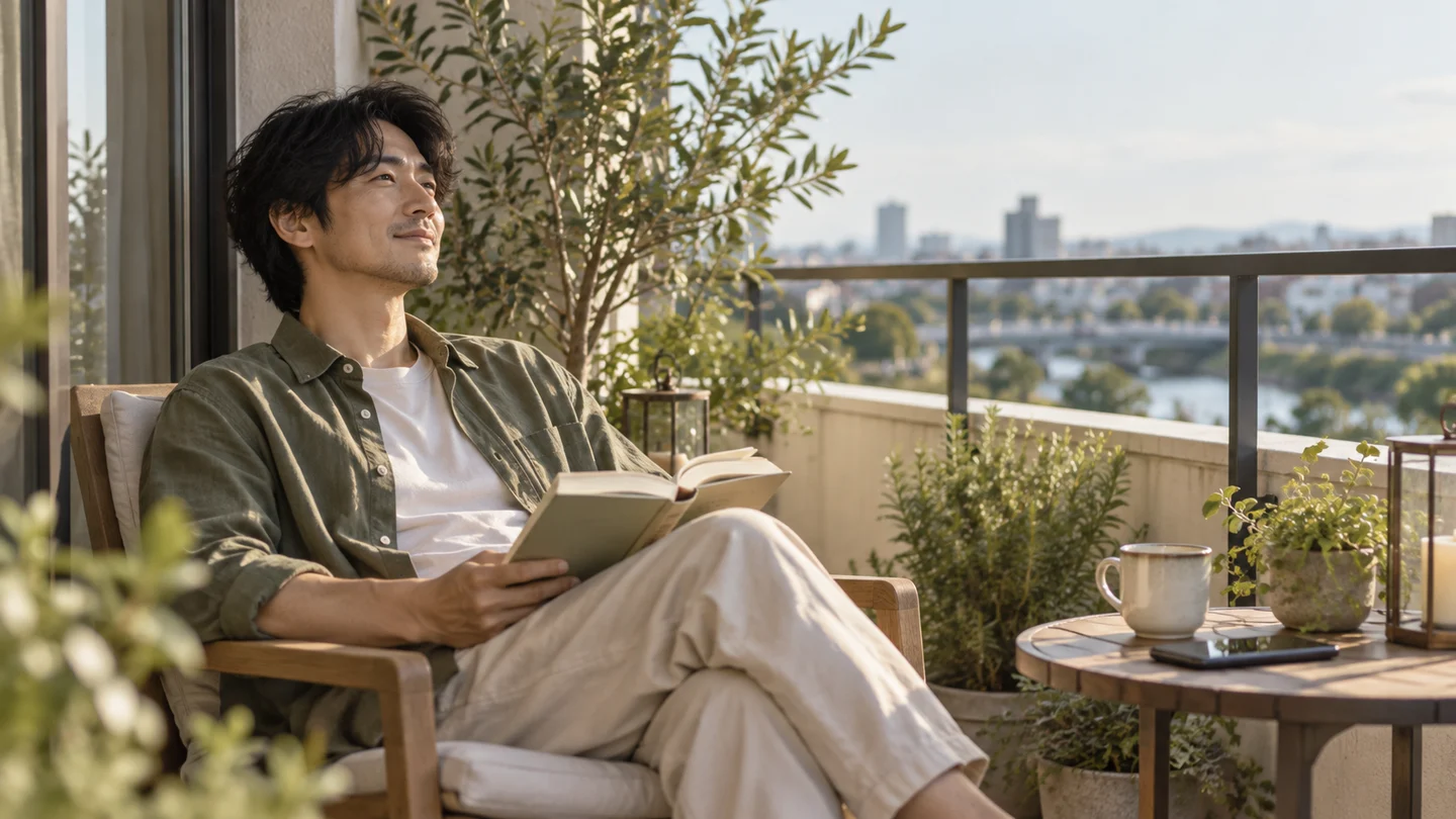 連絡から離れて休息を取る男性のイメージ