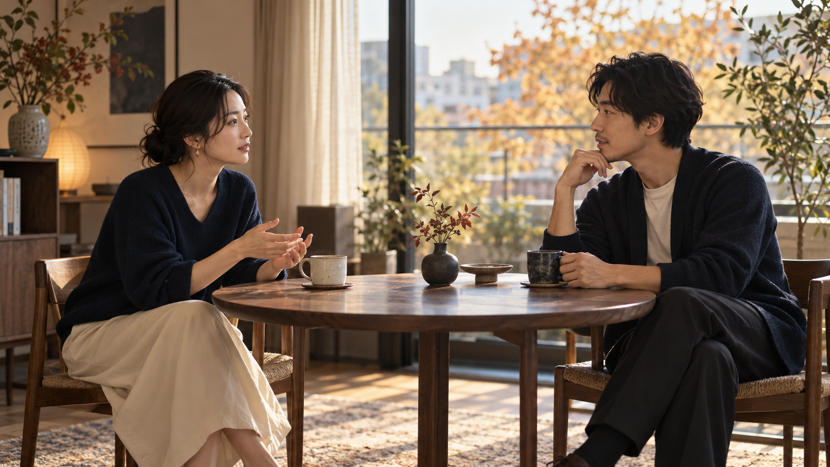 互いの考えを尊重しながら、落ち着いて向き合う二人