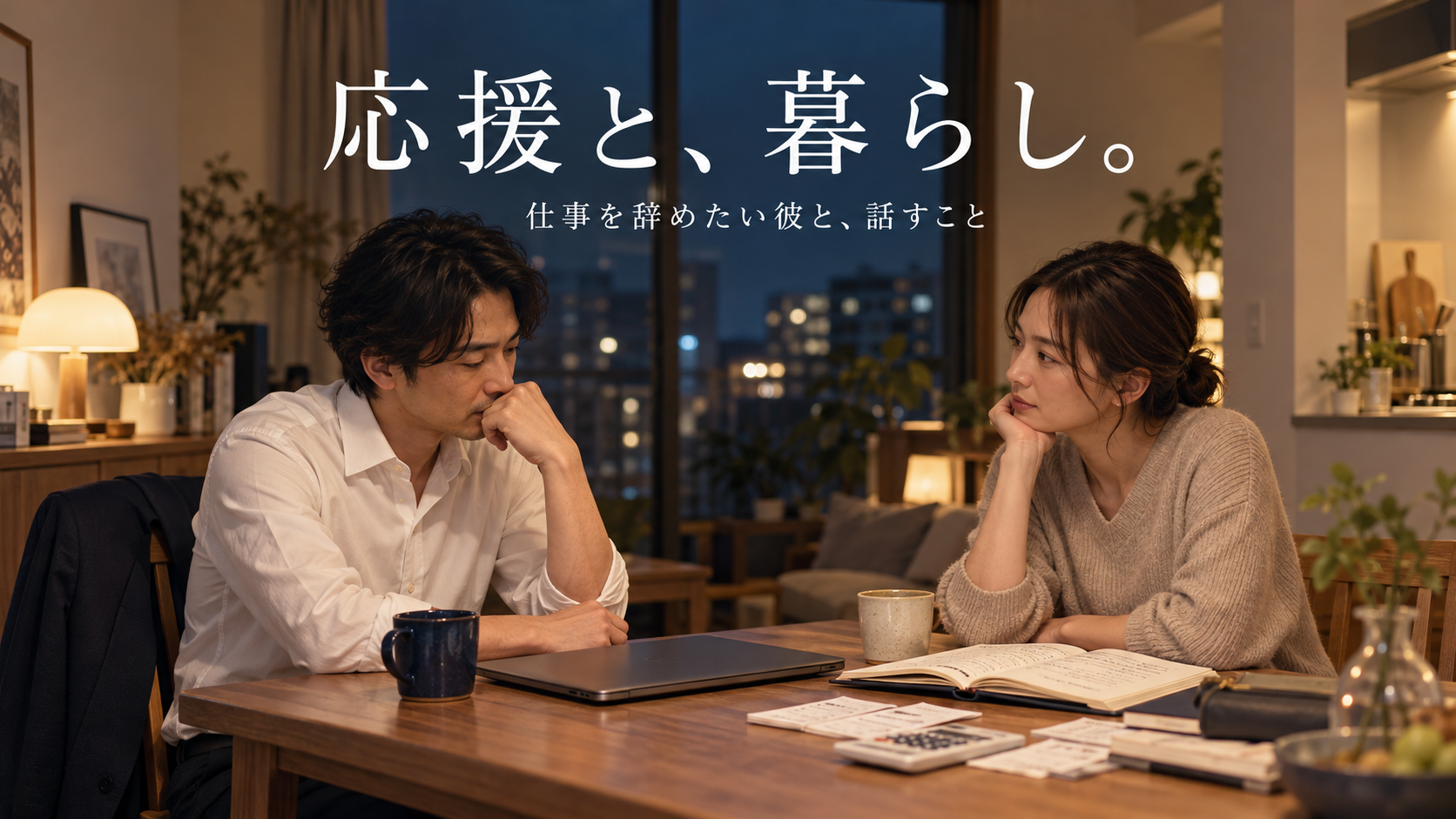 仕事を辞めたい彼と、食卓でこれからの暮らしを話し合う二人