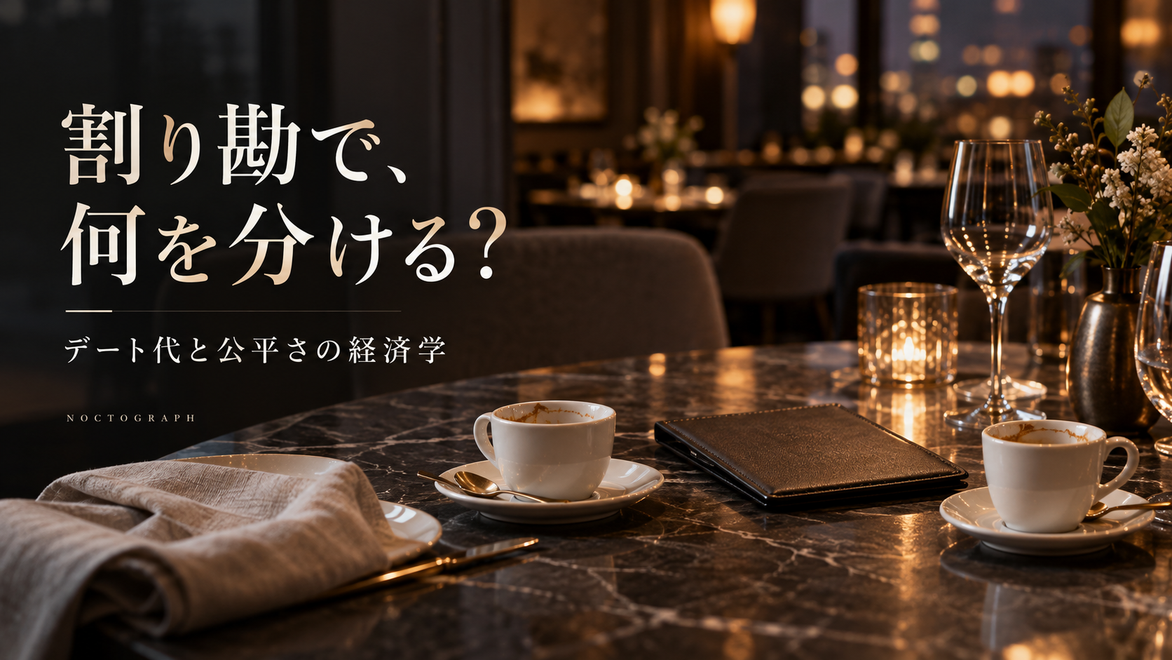 割り勘で何を分ける？二人分のカップと会計の伝票入れを置いた食卓