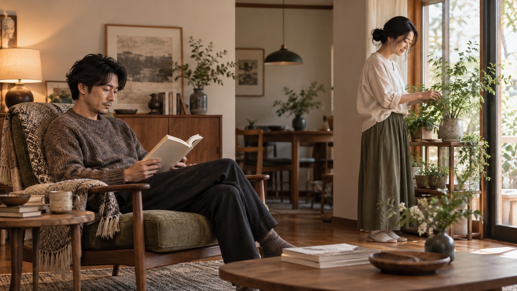 同じ部屋でそれぞれの時間を過ごす二人