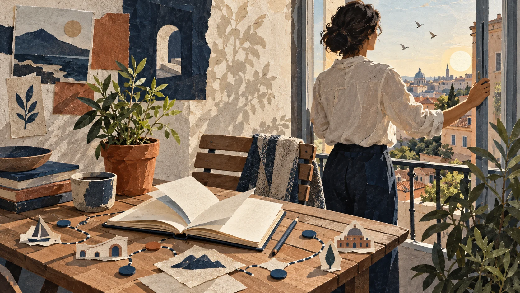 朝の窓辺でノートを書き直す人物