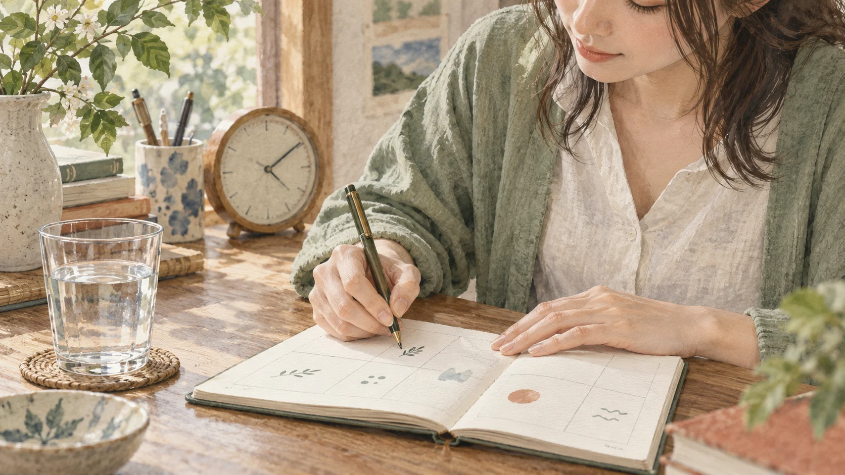 ノートに相談したいことを整理する手元